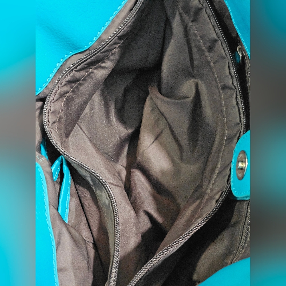 Nine & Co Womens Teal Faux Leather Shoulder Bag Medium Tote Purse Y2K Casual - Picture 7 of 7